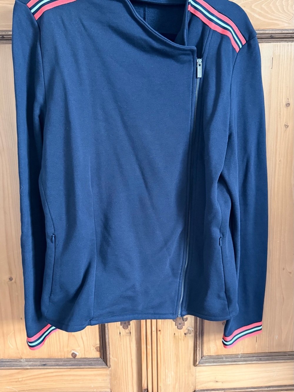 Women's Navy Lightweight Zip Jacket with Red & White Stripe Trim